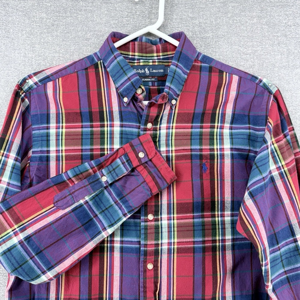 Ralph Lauren Classic Fit Shirt Men Size Large Red Purple Plaid Long Sleeve